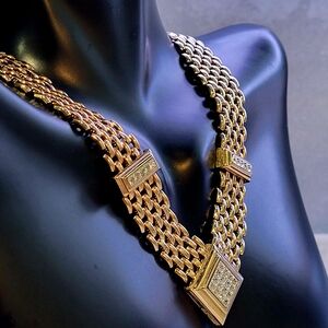 AVON Vintage Gold Necklace with Intricate Woven Design and V-Shaped Accent